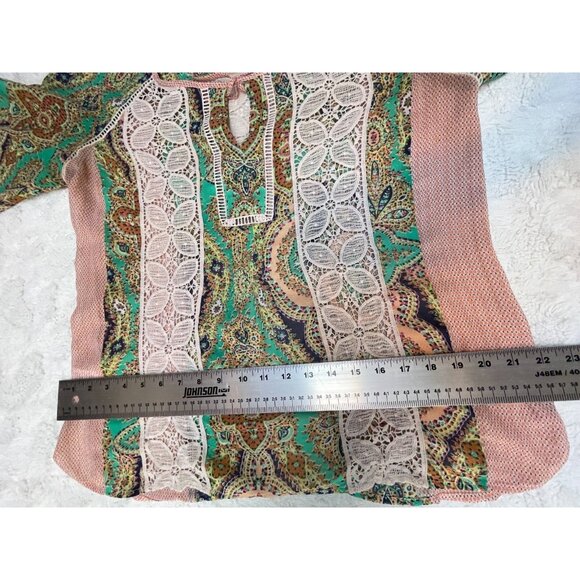 Anthropologie Meadow Rue Small Paisley Crochet Lace Peasant Top Blouse Green - Picture 9 of 10